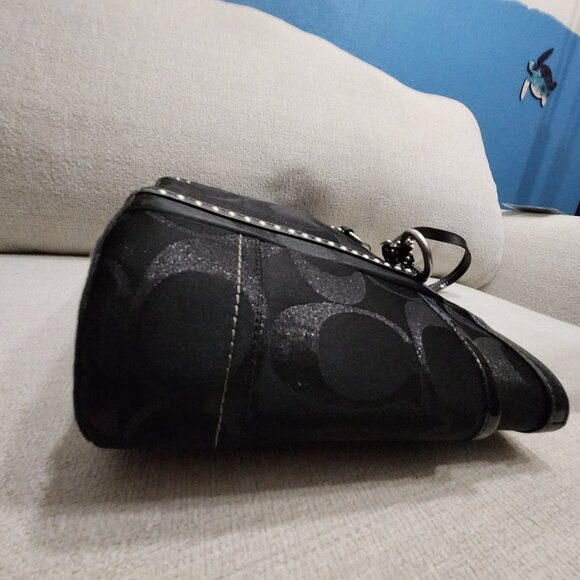 FLAWLESS Coach Signature Black Lurex Studded Shoulder Bag Purse - Picture 7 of 14